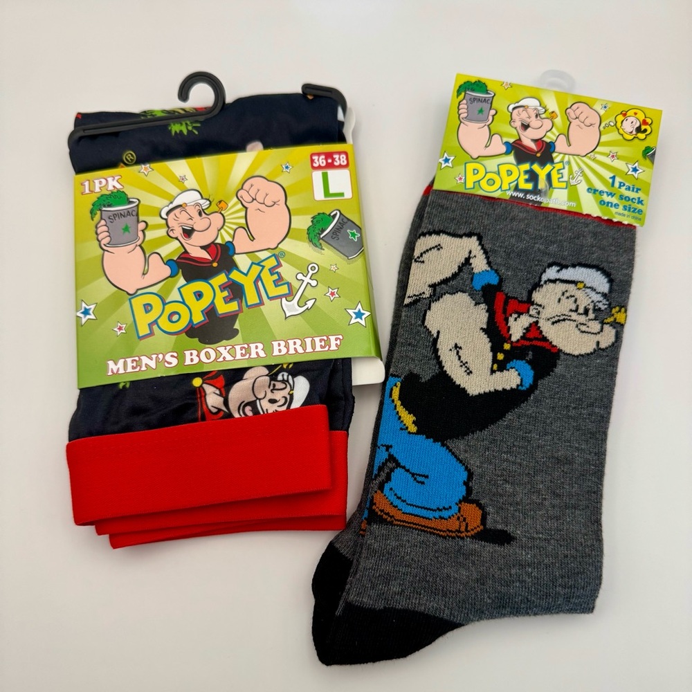 Men's Popeye Boxer Brief and Sock Set - Size L